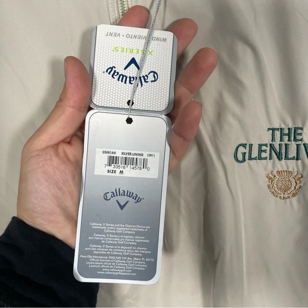 NWT Callaway Golf X Series Men Medium The Glenlivet Logo Tan Zip Pullover Jacket